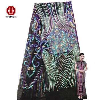 

Hot new2020 latest big flower bit sequin embroidery beautiful skirt design fabric African fabric lace French fabric banquet suit