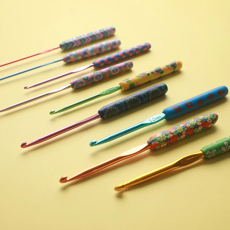 9pcs Colorful Ceramic Handle Alumina Crochet Hooks Knitting Needles Set Sewing Crochet for Weave Sewing Needles Handmade Tool
