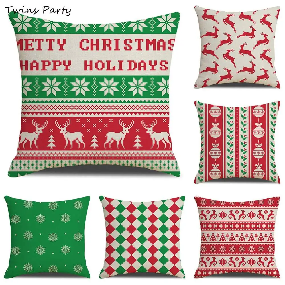 

Twins 45*45cm Nordic Style Linen Christmas Pillowcase Merry Christmas Series Blend Linen Throw Pillow Case Decorative Cushion