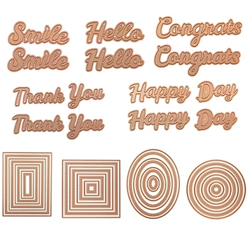 

Bold Type Smile Hello Thank You Happy Day Congrats Circle Oval Square Rectangle Frames Cutting Dies for Scrapbooking Card Crafts