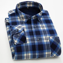 Рубашка мужская зимняя плюс бархатная теплая флисовая рубашка с длинными рукавами клетчатая Повседневная рубашка большого размера свободная Мужская рубашка
