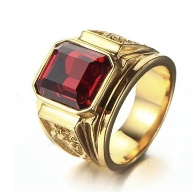 New Golden Dragon Gold Color Man AAA Wedding Ring Big Men 6-13 Retro Jewelry AJZ352red