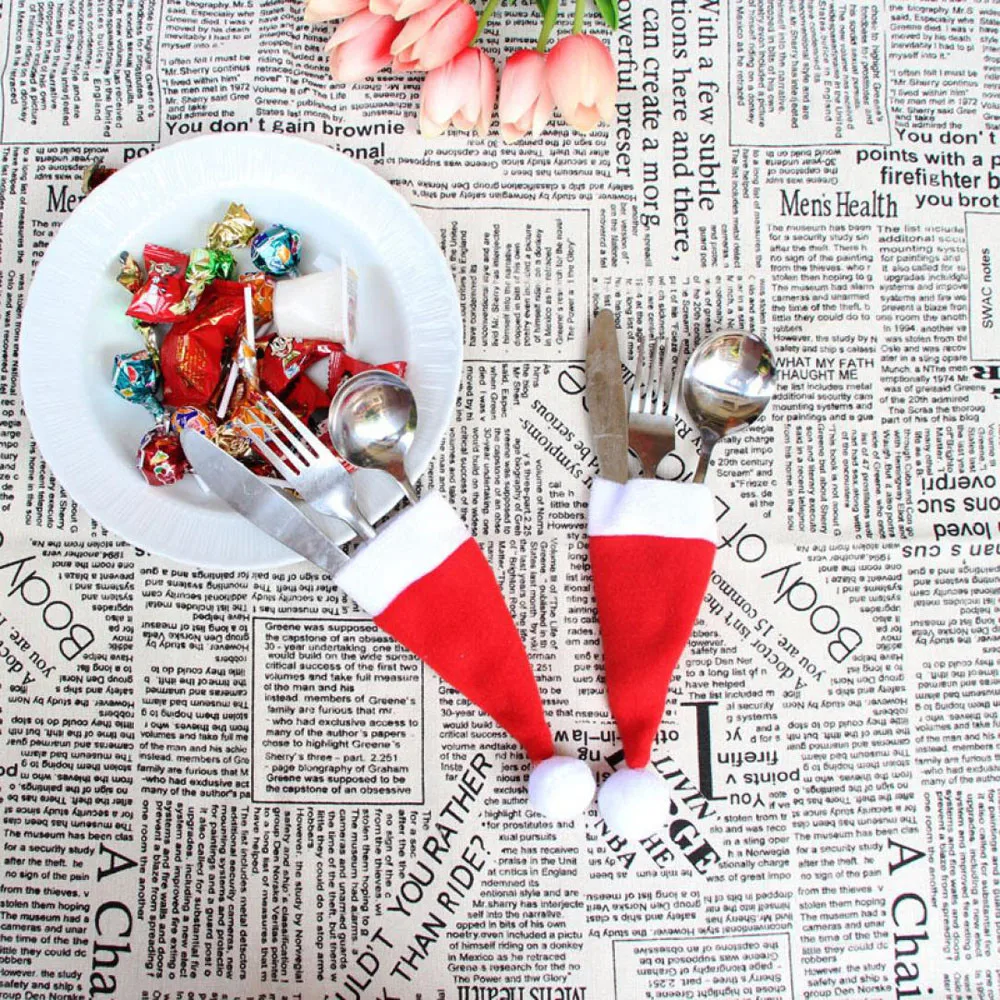 

5PC Hat Tableware Knife Fork Mat New Year 2020 Christmas Ornaments Navidad Christmas Decorations for Home Natal Noel Gift F96