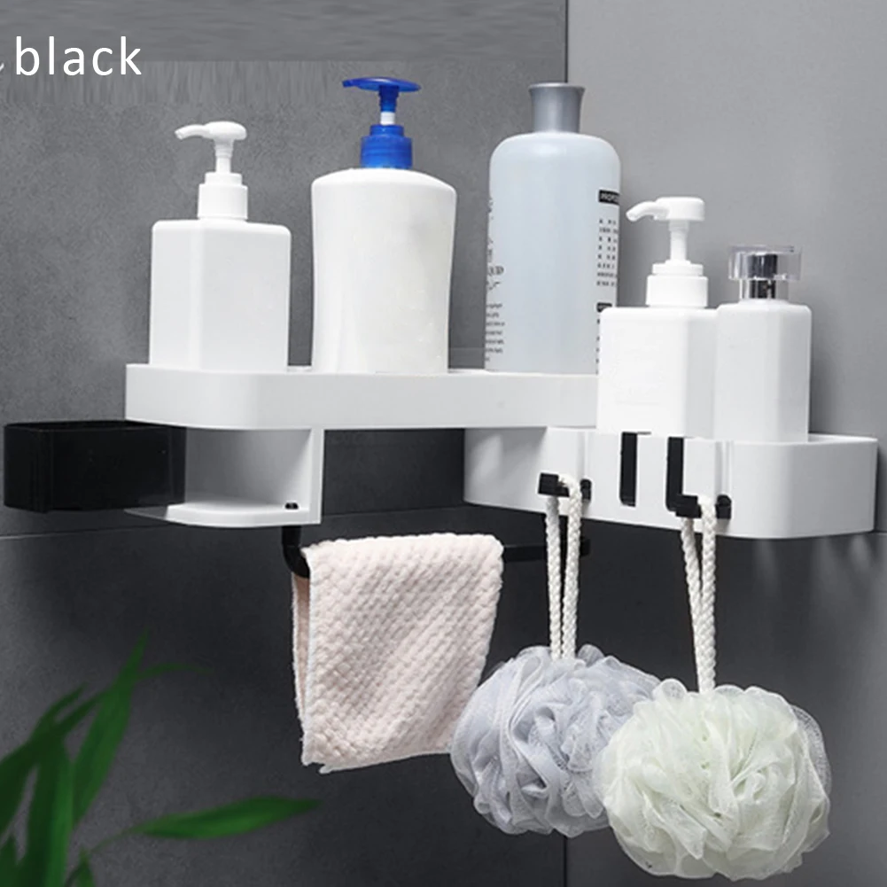 

Wall Platstic Shelf Double Layer Adjustable Kitchen Bathroom Storage Rack Wall Corner Rotatable Holder Shelves Stand Organizer