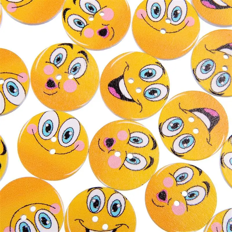 

50PCS Cute Smiley Face Wooden Buttons 25MM For Child Clothing Sewing Buttons Crafts Scrapbooking Accessories