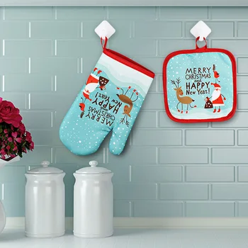 

Christmas Oven Mitts Heat Resistant Microwave Oven Glove Baking BBQ Potholders Non-slip Oven Mitts Kitchen Cooking Tools Decor