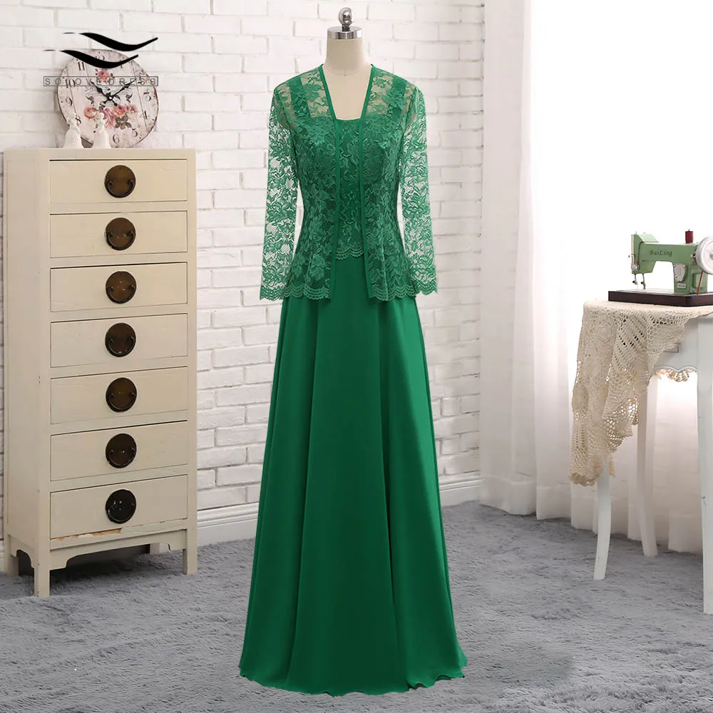 Lange Mouwen Kant Uitsnede Formele Gown Chiffon Moeder Van De Bruid Jurk Met Jacket Voor Wedding Party Vestido De festa SL-S013 Lange Mouwen Kant Uitsnede Formele Gown Chiffon Moeder Van De Bruid Jurk Met Jacket Voor Wedding Party Vestido De festa SL-S013