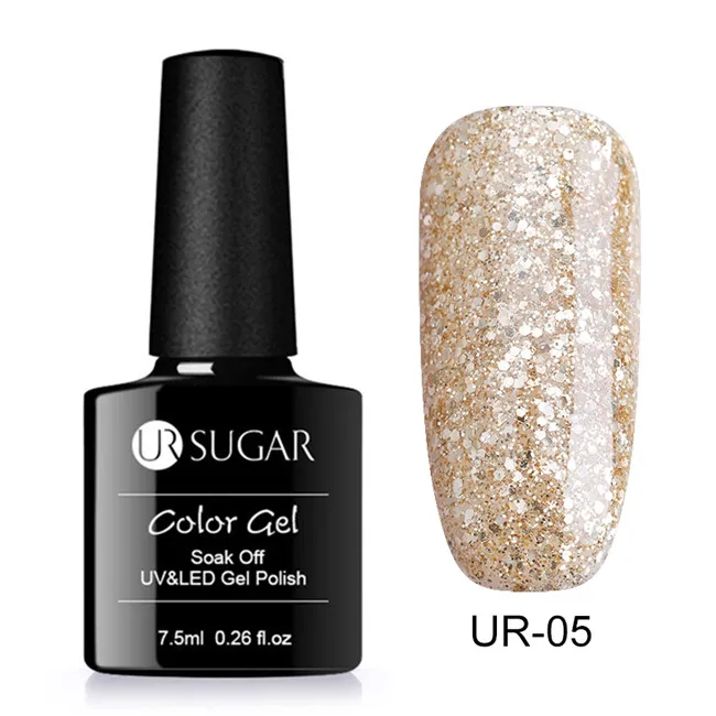 Ur Sugar 7,5 мл голографический лак для ногтей Блеск УФ-гель для ногтей Platinum лак мерцающий Маникюр замачивающийся лак для ногтей - Цвет: Silver Gold5