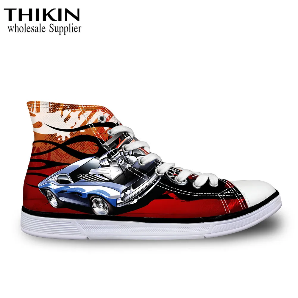 THIKIN Wheels/Мужская Вулканизированная обувь с рисунком гоночного автомобиля; парусиновые туфли для мальчиков-подростков; обувь с героями мультфильмов; классные высокие женские кроссовки - Цвет: as picture