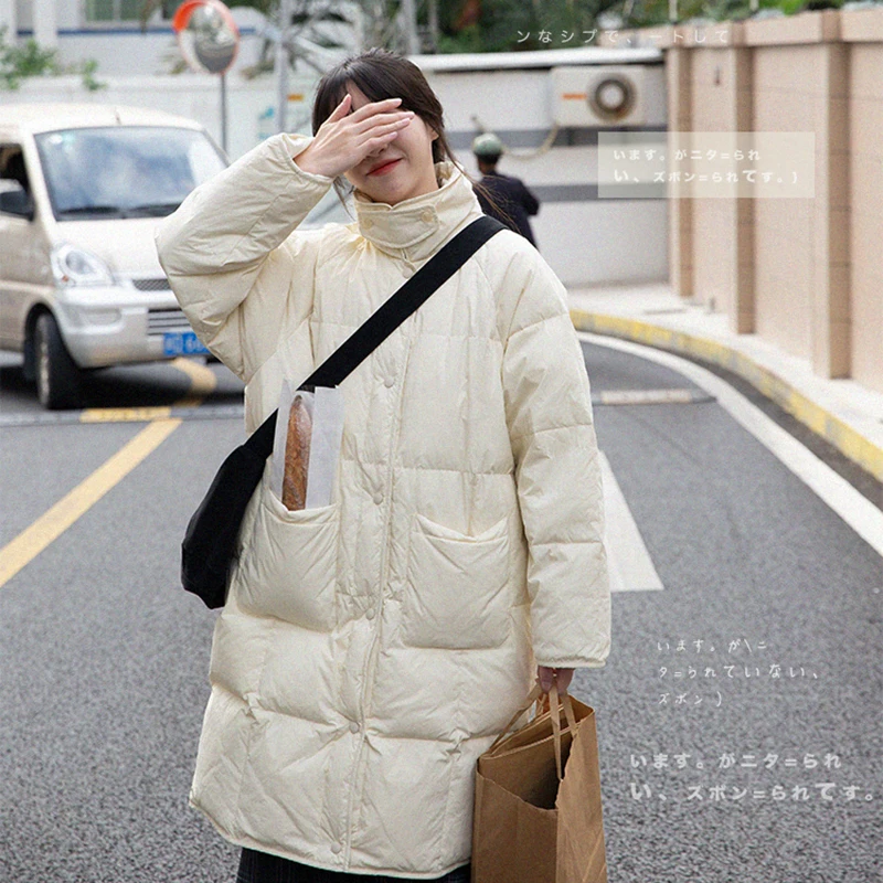 

Korean Fashion Down Coat Women Turn Down Collar Full Sleeve Loose Warm Jacket Women 2022 Winter Elegant Down Coats Female LD2695