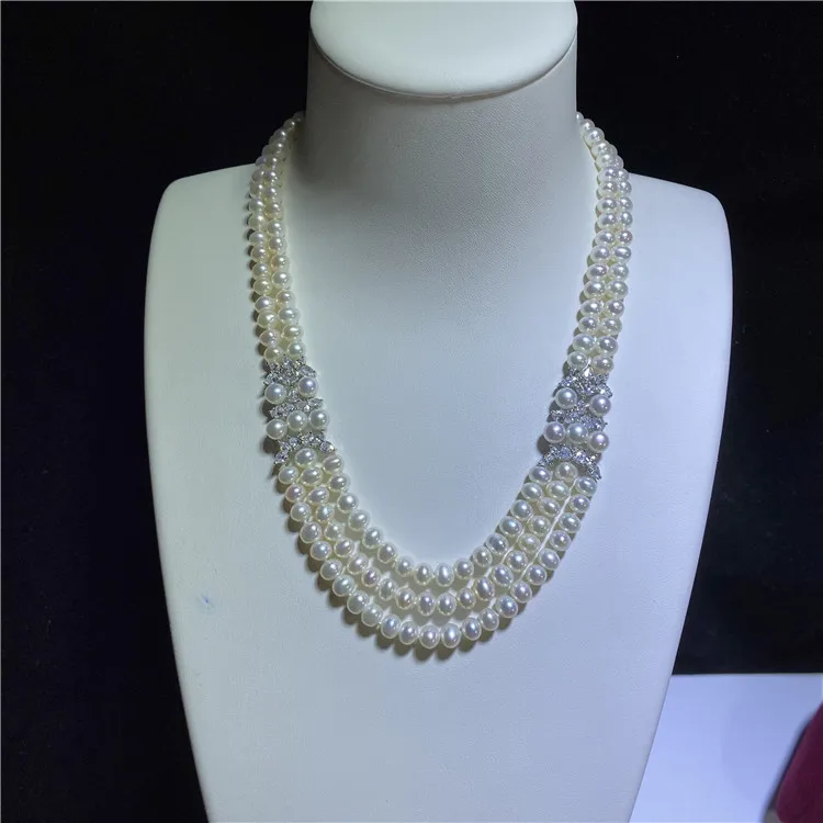 

18-20" 3 Strands 7-8mm White Pearl Choker Necklace
