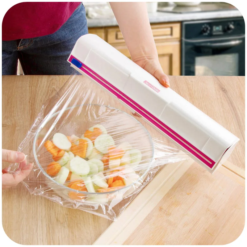 Cling film cutter stainless steel blade plastic wrap box creative adjustable double size distribution 40 m cling film - Цвет: Old white