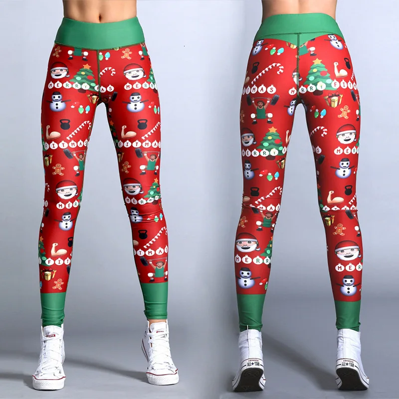 Рождественские леггинсы с принтом Санта Клауса, спортивные женские штаны для фитнеса, штаны для йоги, обтягивающие леггинсы с высокой талией, одежда для бодибилдинга, тренажерного зала