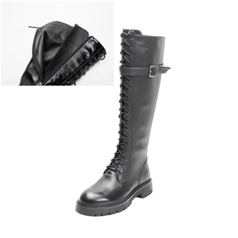 Cow Leather Autumn PXELENA Сапоги до колена из натуральной кожи женская обувь на среднем каблуке, лодочки, с острым носом, с пряжкой, женские сапоги для верховой езды, рыцарские сапоги в стиле милитари мотоцикл Мотоботы - Цвет: Cow Leather Autumn