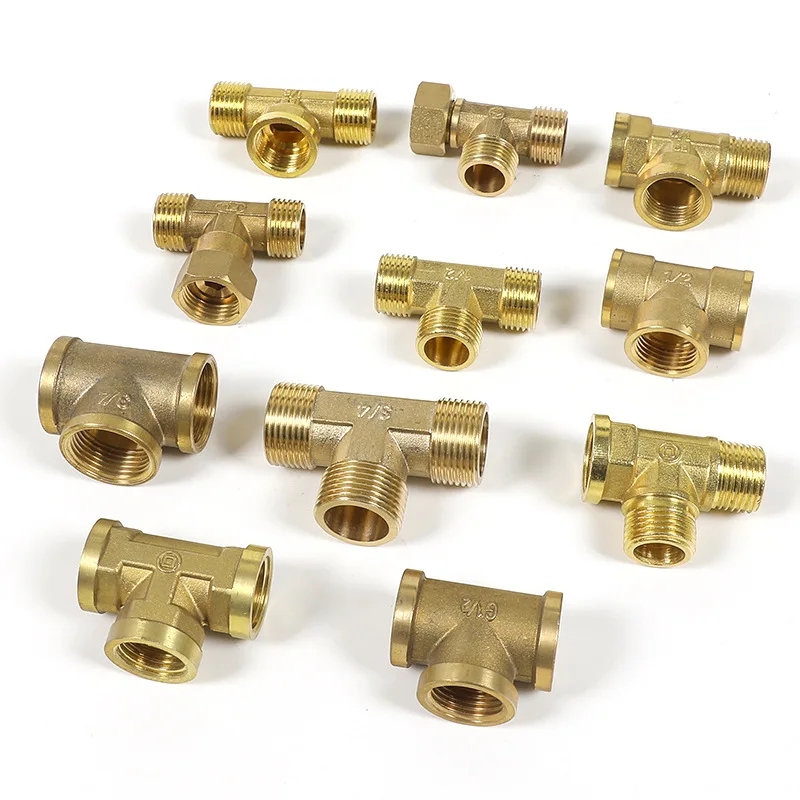 Pipe Fitting 1Pc Pneumatic Brass Male-Female Thread Conversion 1/8" 1/4" 3/8" BSP Tee Type Copper Water Oil Gas Adapter