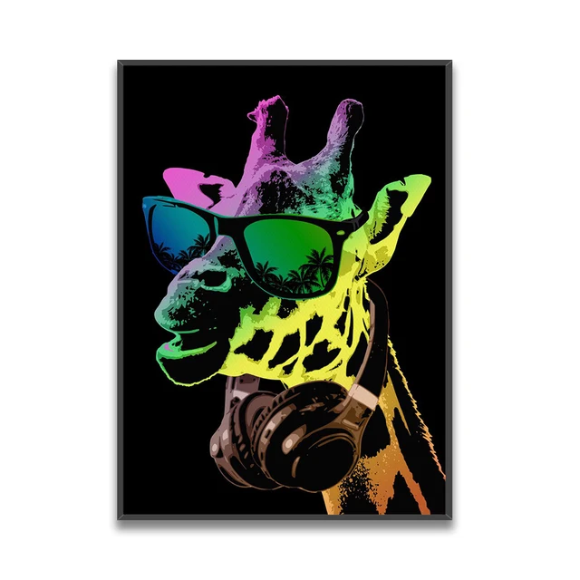 Neon style cool Dj animals Leopard Dog Orangutan Wall Art Canvas Poster Print Picture Home Living Room Decoration Painting AA-401