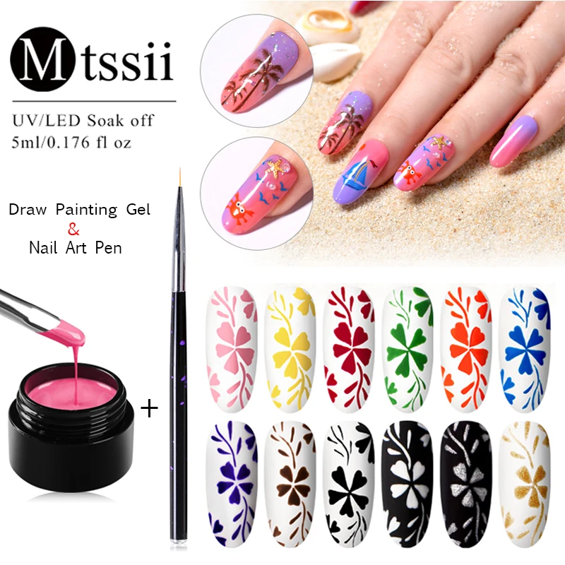 

Mtssii 5ml Colorful Painting Gel Polish Varnish Pure Gel Nail Polish Paint Drawing UV Gel Soak Off Gel Nail Art Varnis