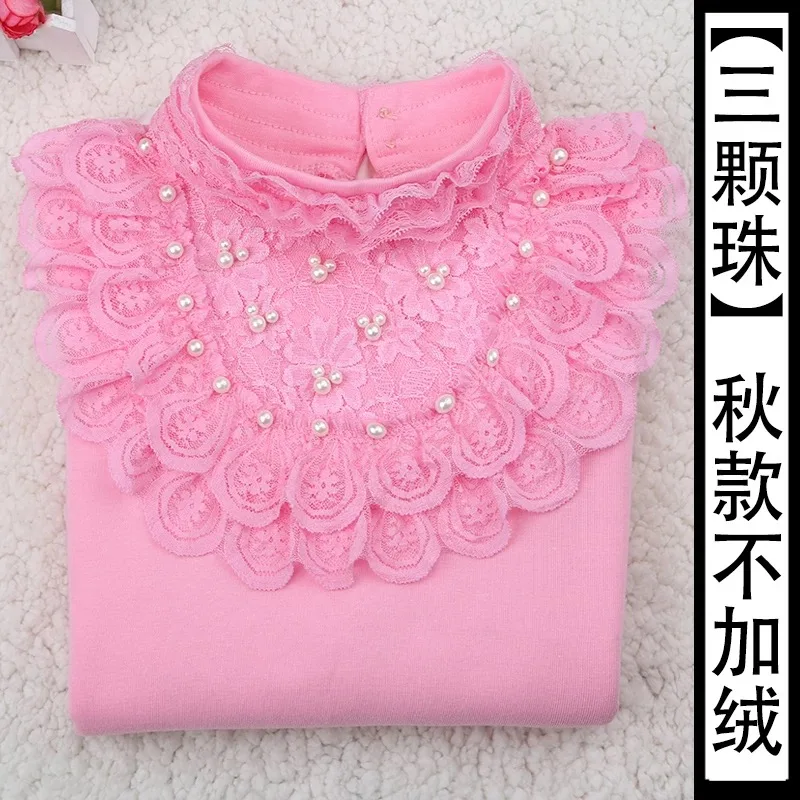 Детская одежда для девочек; коллекция года; Осенняя детская одежда; блузка для девочек; кружевная Детская рубашка с бусинами; хлопковая рубашка с длинными рукавами; возраст От 3 до 15 лет - Цвет: rose