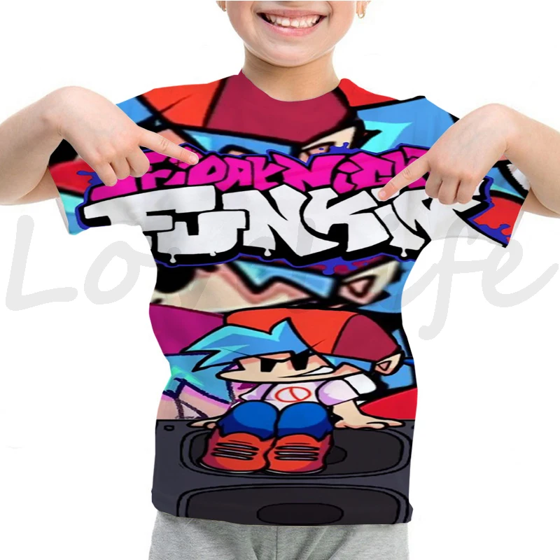 thumbnail image 1 of Camiseta Funkin de viernes por la noche para niños, camiseta divertida de manga corta con dibujos animados del juego FNF, camiseta 3D de verano para niños, ropa kawaii para niños, camiseta de anime, 1 of 5