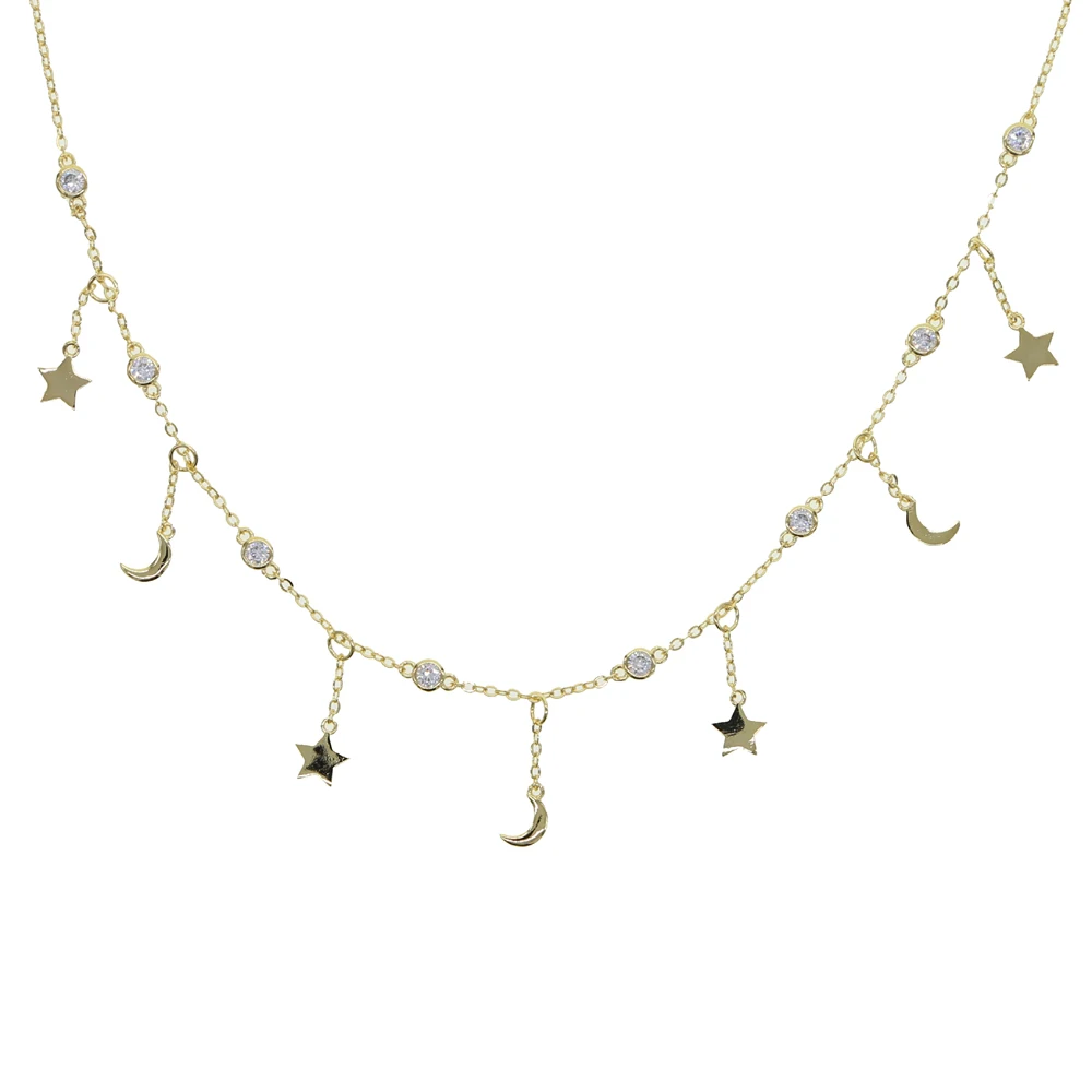 Рождественский подарок, ожерелье-чокер с подвеской в виде Луны и звезды, Золотое и Серебряное модное классическое простое ювелирное изделие