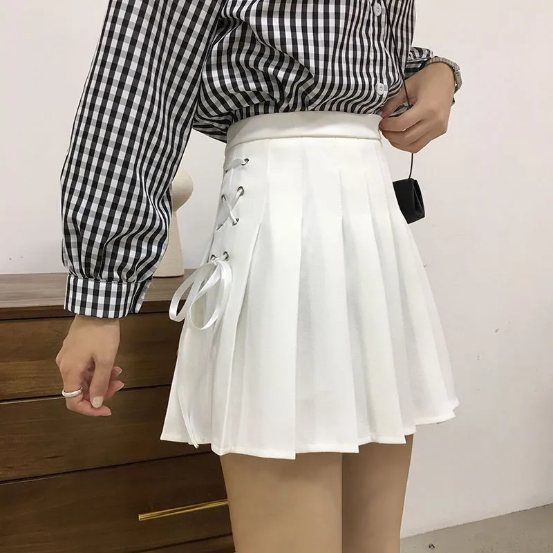 Sexy Skirt A-Line Lace-Up Punk Girls Harajuku Gothic High-Waist Preppy Women Summer Hip-Hop