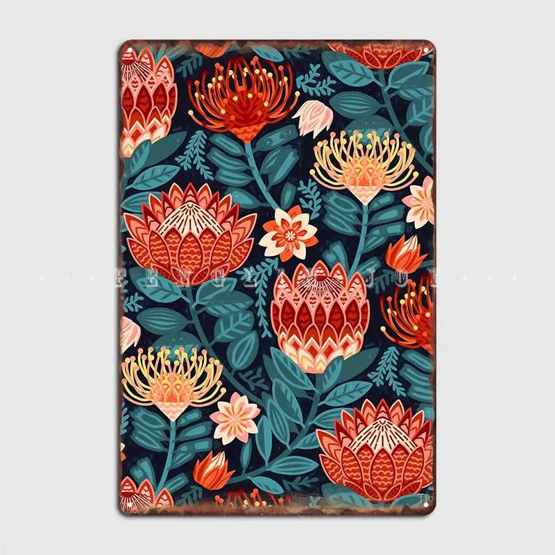 

Металлический знак Protea Chintz Navy, домашние декоративные тарелки для паба, жестяной знак, плакат