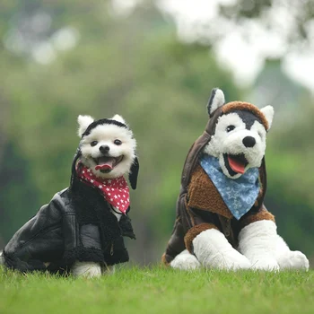 

Pet Autumn Winter Warm Accessories Fashion Clothing Leather Velvet Outfits Dogs Thickened Apparel Coat With Zipper New