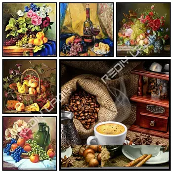 

Full Diamond Painting Cafe Fruits Flowers Diamond Embroidery Rhinestones Pictures Diamond Mosaic Hobby & Handicraft Home Decor