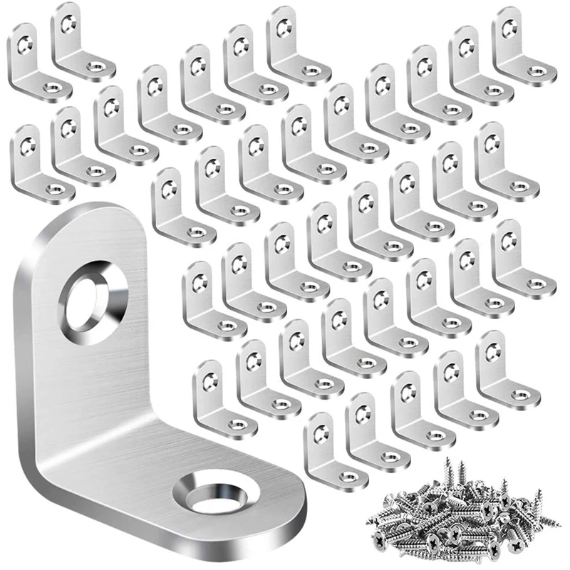 Suporte de Canto com 80 Parafusos Suporte de Canto Fixador de Suporte de Ângulo para Móveis de Madeira Armação de Armário 40 Peças l