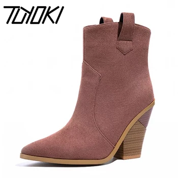 

Tuyoki Women High Heels Boots Winter Shoes Women Thick Fur Warm Snake Print Half Short Botas Fashion Woman Footwear Size 33-46