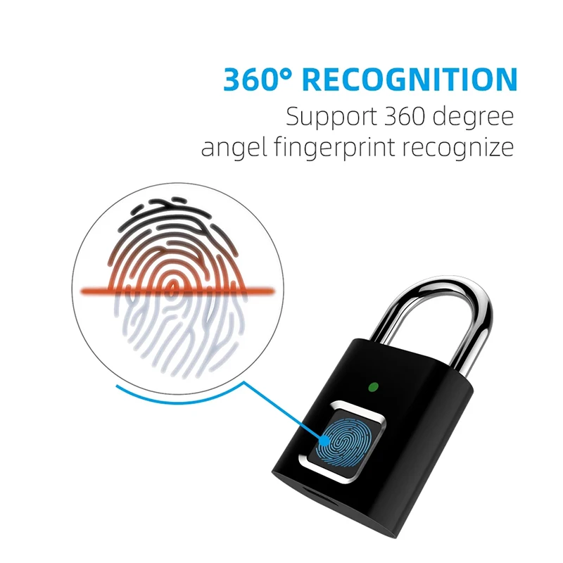 Black silver USB Rechargeable Door Smart Lock Fingerprint Padlock Quick  Unlock Zinc alloy Metal High identify Security lock