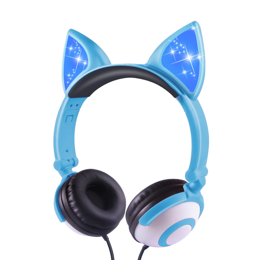 LED Glowing Cat Ear Headphones Children Gaming Over Ear Stereo Headphones 3 5mm Jack Universal For Mobile Phone Computer Gifts