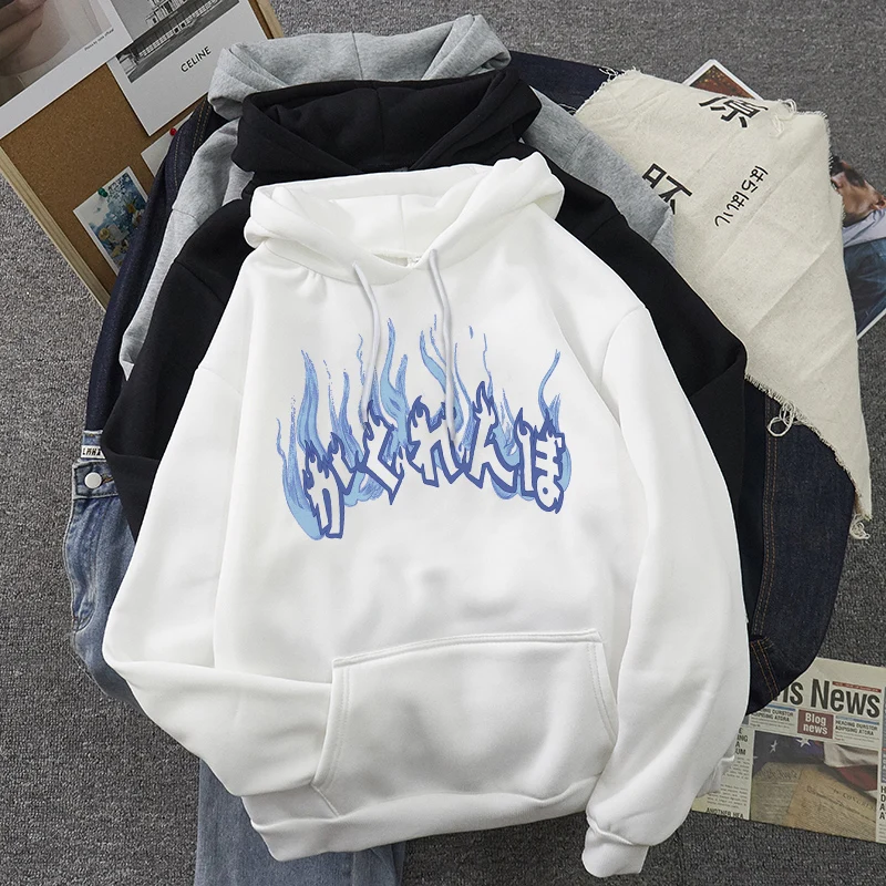 

Punk Streetwear tops Ulzzang girls chic vintage women Japan Hip-Hop Harajuku Casual Loose Gothic hoodies flame print sweatshirts