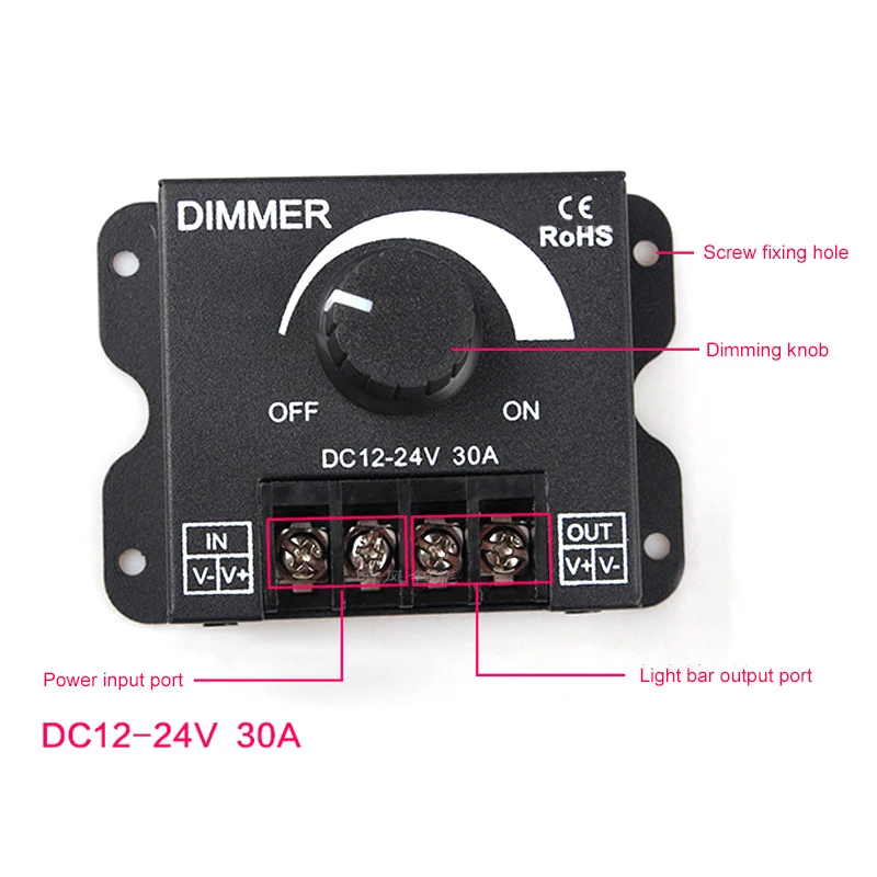 

8A/30A LED Dimmer DC 12V 24V 360W Adjustable Brightness Lamp Bulb Strip Driver Single Color Light Power Supply 5050 3528