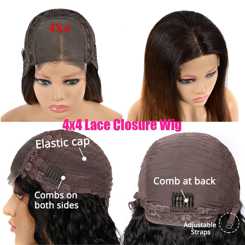 150 Density Peruvian Wig With 4x4 Lace Closure Wig Remy Glueless Body Wave Wig Honey Brown Ombre Human Hair Wigs For Black Women