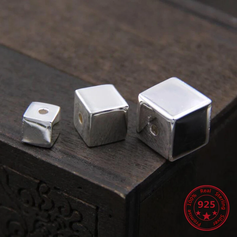925 Sterling Silver Color Square Lucky Cube Beads Fit Bracelet Bangle Decoration DIY Jewelry Metal Geometric Accessories | Украшения и