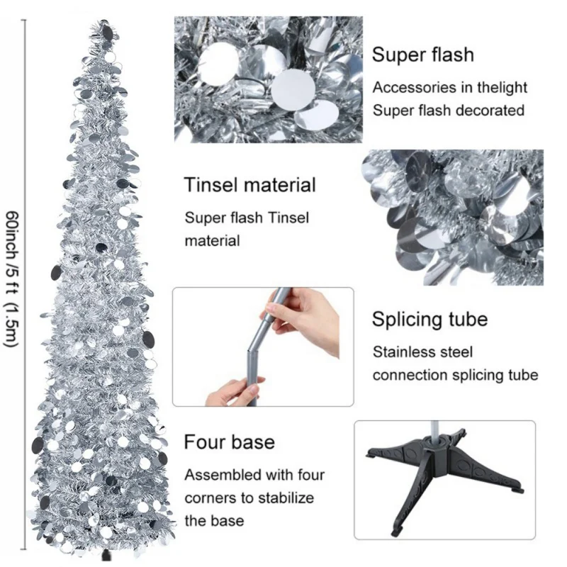 1,5 м DIY блестящая Рождественская елка всплывающая Складная мишура искусственная Рождественская елка с подставкой рождественские украшения ёлки