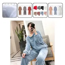 Stylish Lady Nightclothes O Neck Two-piece Set Comfy Pajamas Set  Pajamas Set    Winter Pajamas Set 2Pcs/Set