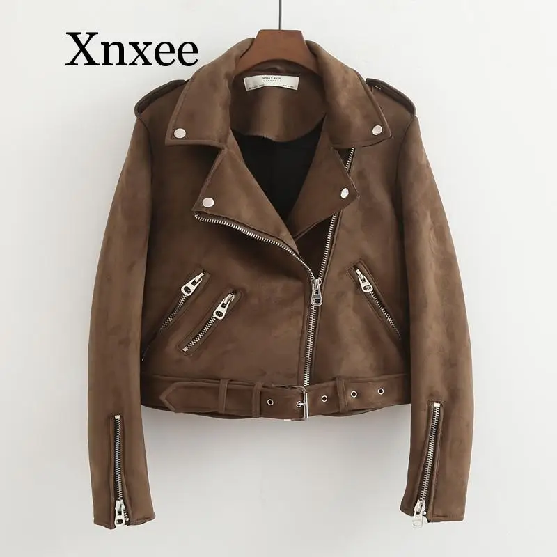 

New Autumn Faux Suede Womens Motorcycle Jacket Faux Leather Jacket Women Biker Jacket Slim White PU Coat gothic korean vintage