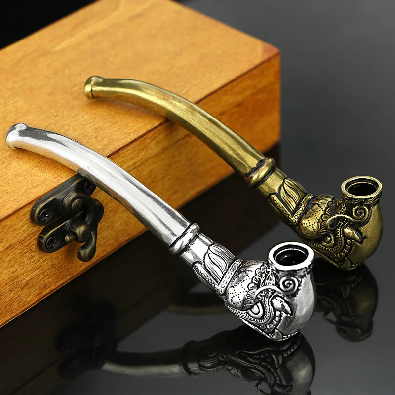 

Creative Vintage Brass Tobacco Pipe Bent Smoking Tube Collectible Handmade Chinese Decoration Ornament Toy Gift