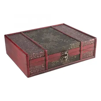 

Vintage Jewelry Storage Box Handcrafted Desktop Wooden Jewelry Holder Storage Box Prop Decoration with Alloy Buckle