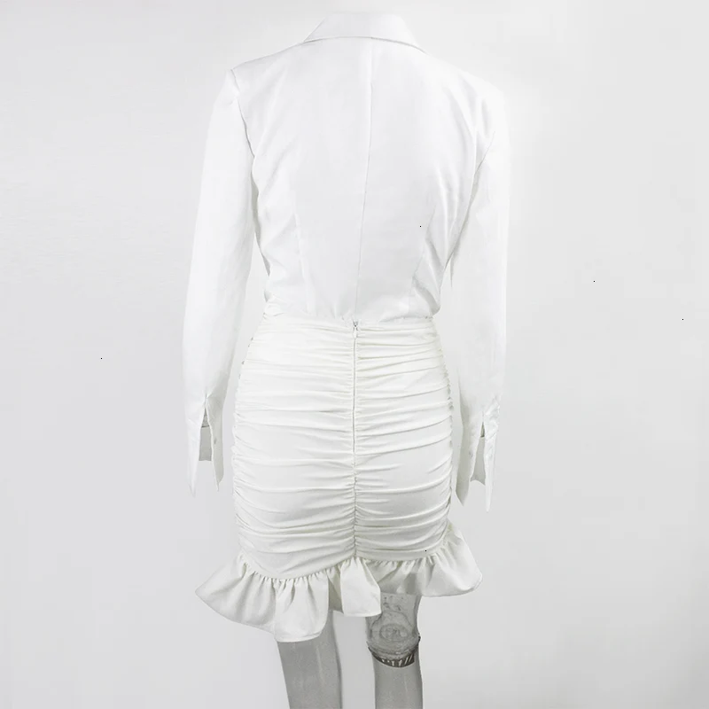 White Ruched Deep V-neck Mini Dress