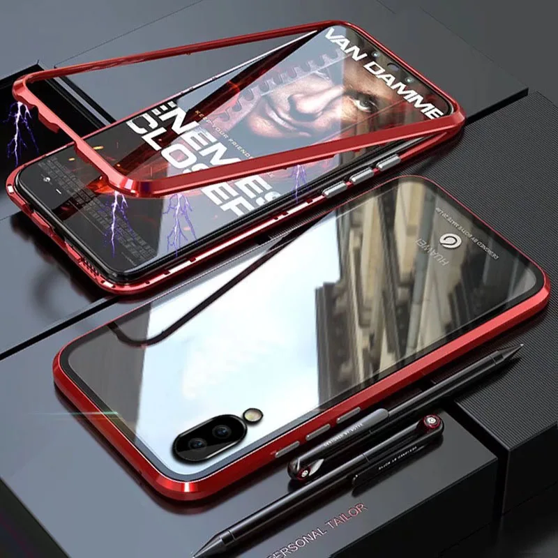 Чехол YonLinTan Coque для Huawei Y6 Pro Prime Металлическая магнитная рамка жесткие чехлы из закаленного стекла для телефона