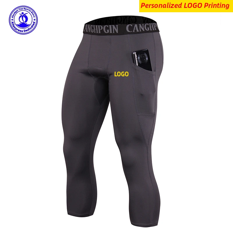 Men Quick Dry Gym Fitness Capris Leggings Compression Running Tights Jogging Exercise Workout Sportswear Pants 3/4 Personalized mens sports pants,jiu jitsu tights