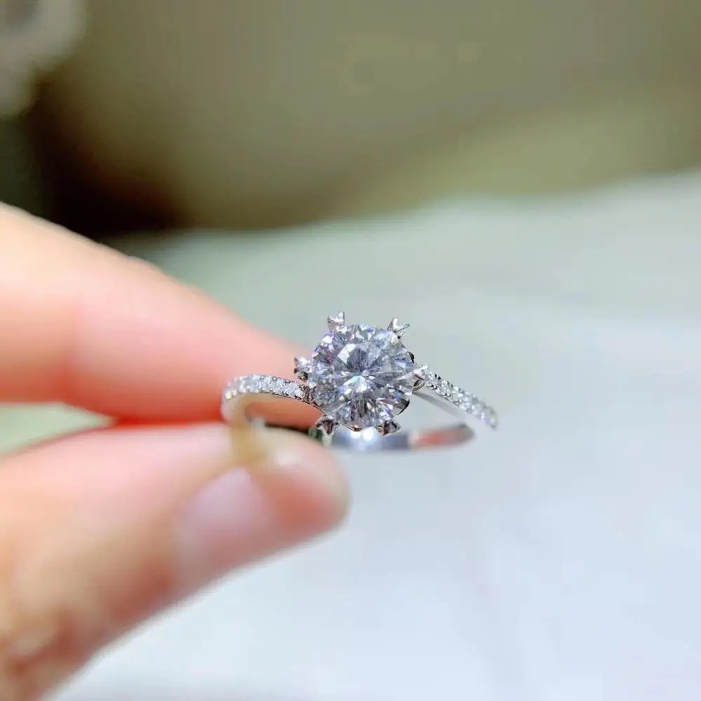 Kkmall магазин Круглый Серебряный Муассанит кольцо 1ct D VVS роскошный Weding для