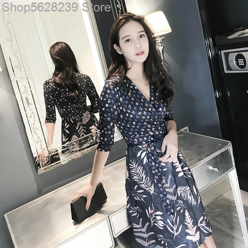 

2020 Louver Grass Printing Vacation Wrap Skirt Lace Slim Fit Slim Dress Female