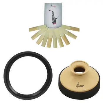 

Durable and not easy to deform Alto Sax Accessories Kit with ABS Saxophone Mute + Rubber Protector Silencer Ring + 10pcs Reeds