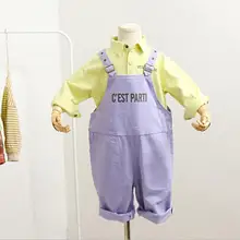 Стиль, комбинезоны для мальчиков и девочек, весенние хлопковые модные детские штаны для девочек 3-8 лет