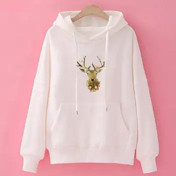 

Men And Women Deer Print Hoodies Sweatshirt Long Sleeve Drawstring Pocket Hooded Sweatshirt Pullover Hoodie