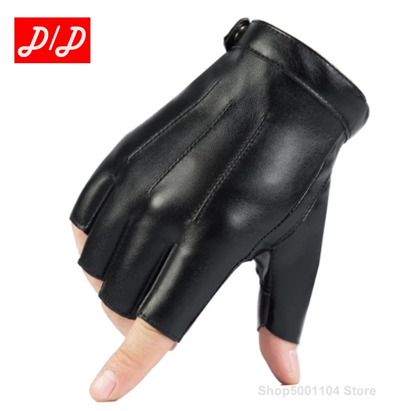 2022 Fashion Half Finger Gloves Men Women PU Leather Fingerless Mitten Black Driving Comfortable Eldiven Guantes G04